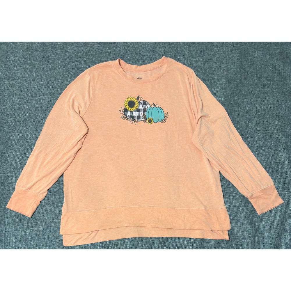 Way To Celebrate Womens XXXL Pumpkin Sunflower Long Sleeve Graphic Tee Orange